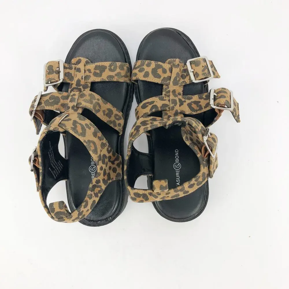 Treasure & Bond Girls Parker Gabrielle Sandals 1 Tan Black Animal Print NWOT